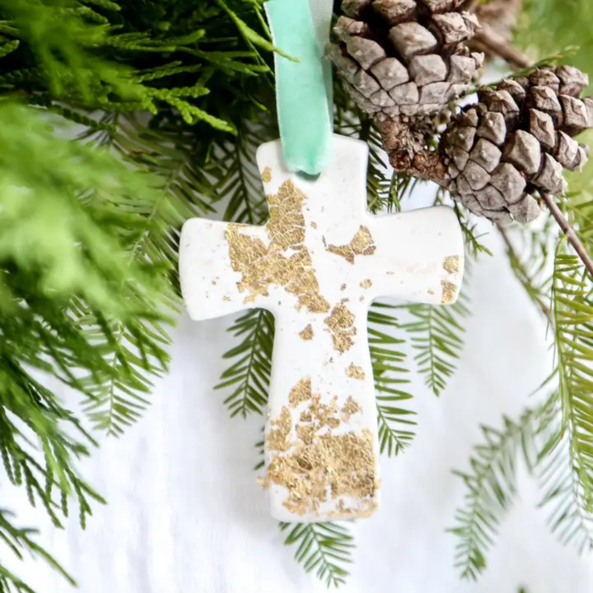 Clay Golden Cross Ornament