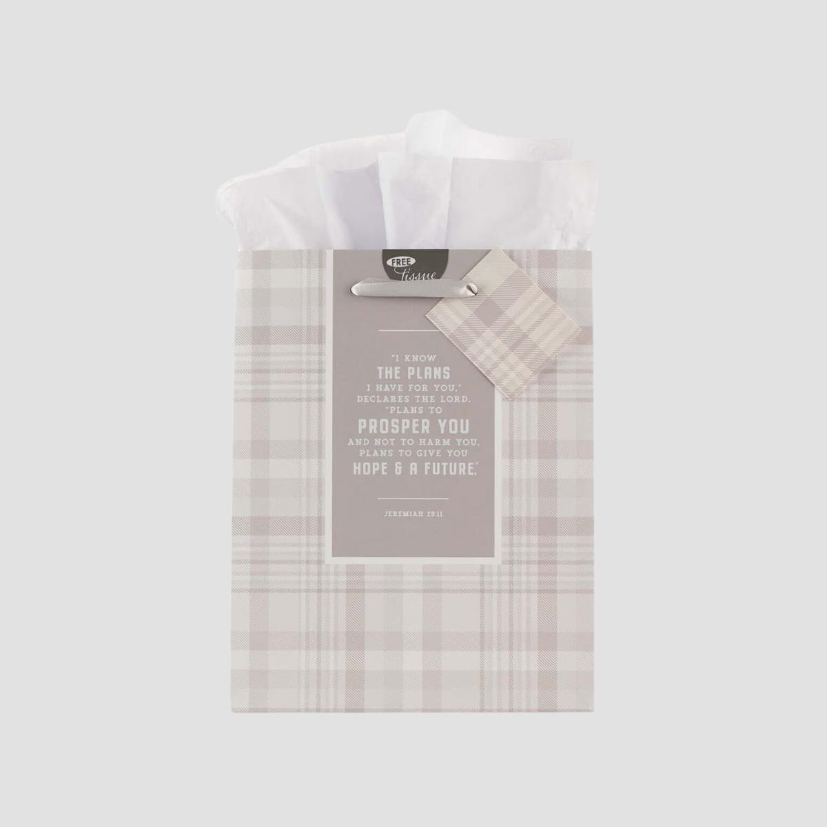 I Know the Plans Gray Plaid Medium Gift Bag - Jeremiah 29:11