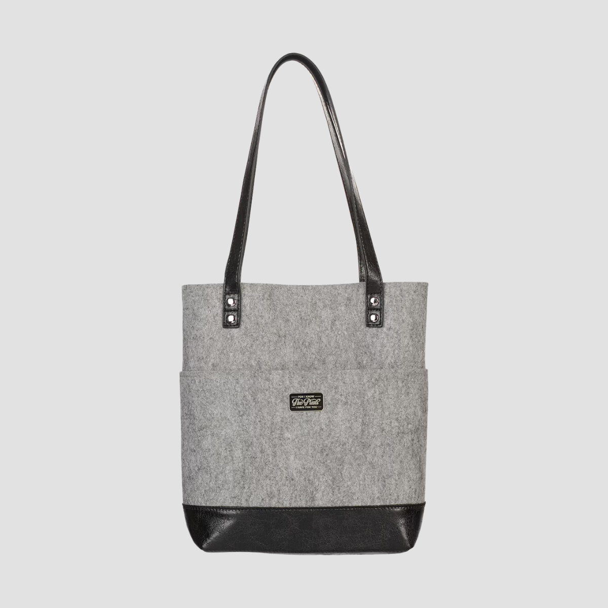 Gray Felt and Black Faux Leather Bible Tote Bag