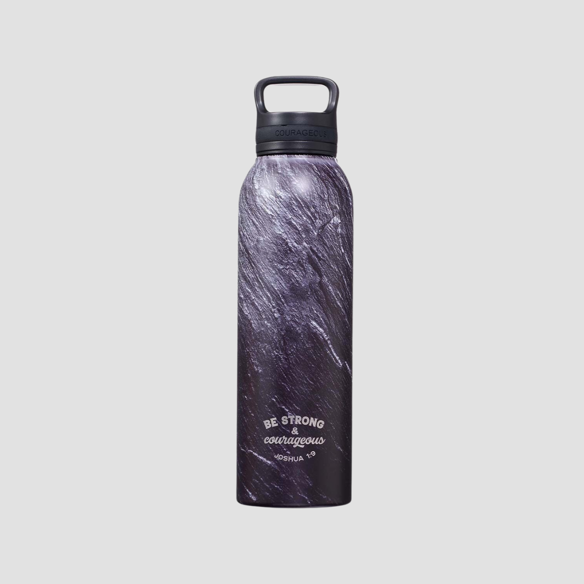 Strong & Courageous Black Stone Stainless Steel Water Bottle - Joshua 1:9