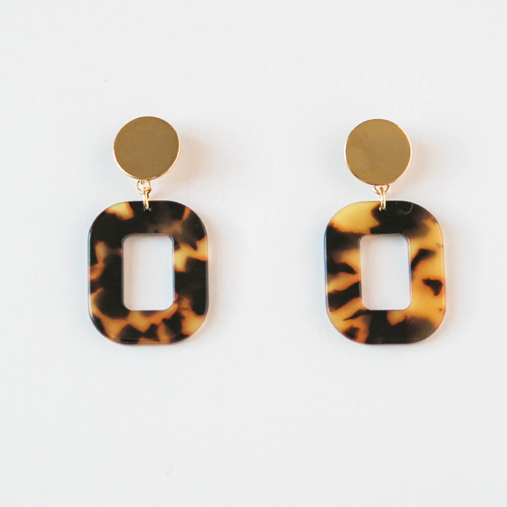 Amber Tortoise Square Earrings