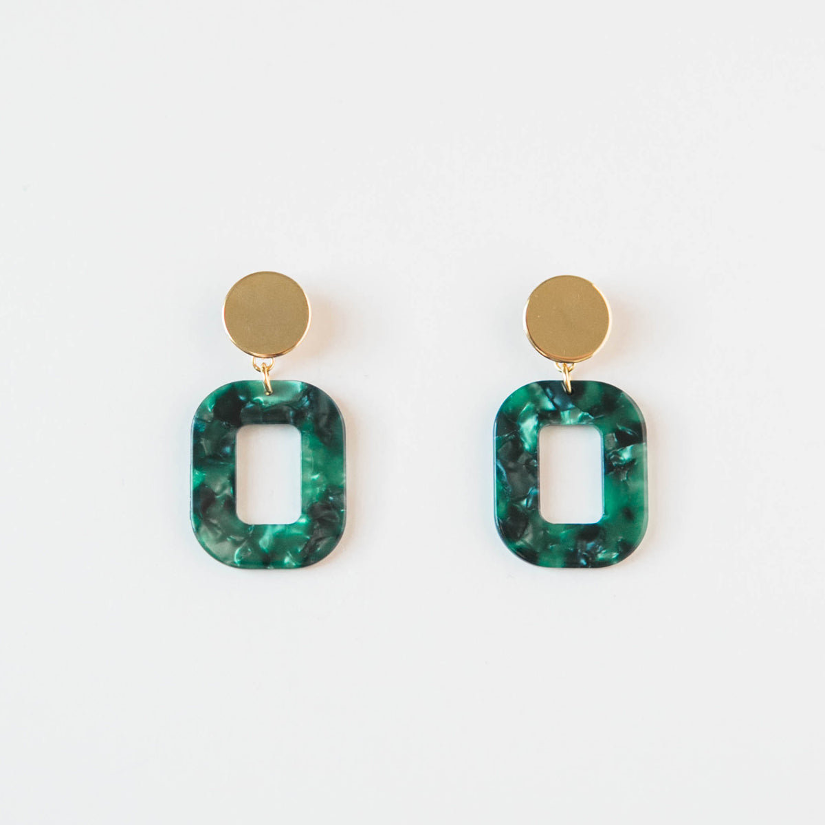 Marbled Green Square Earrings
