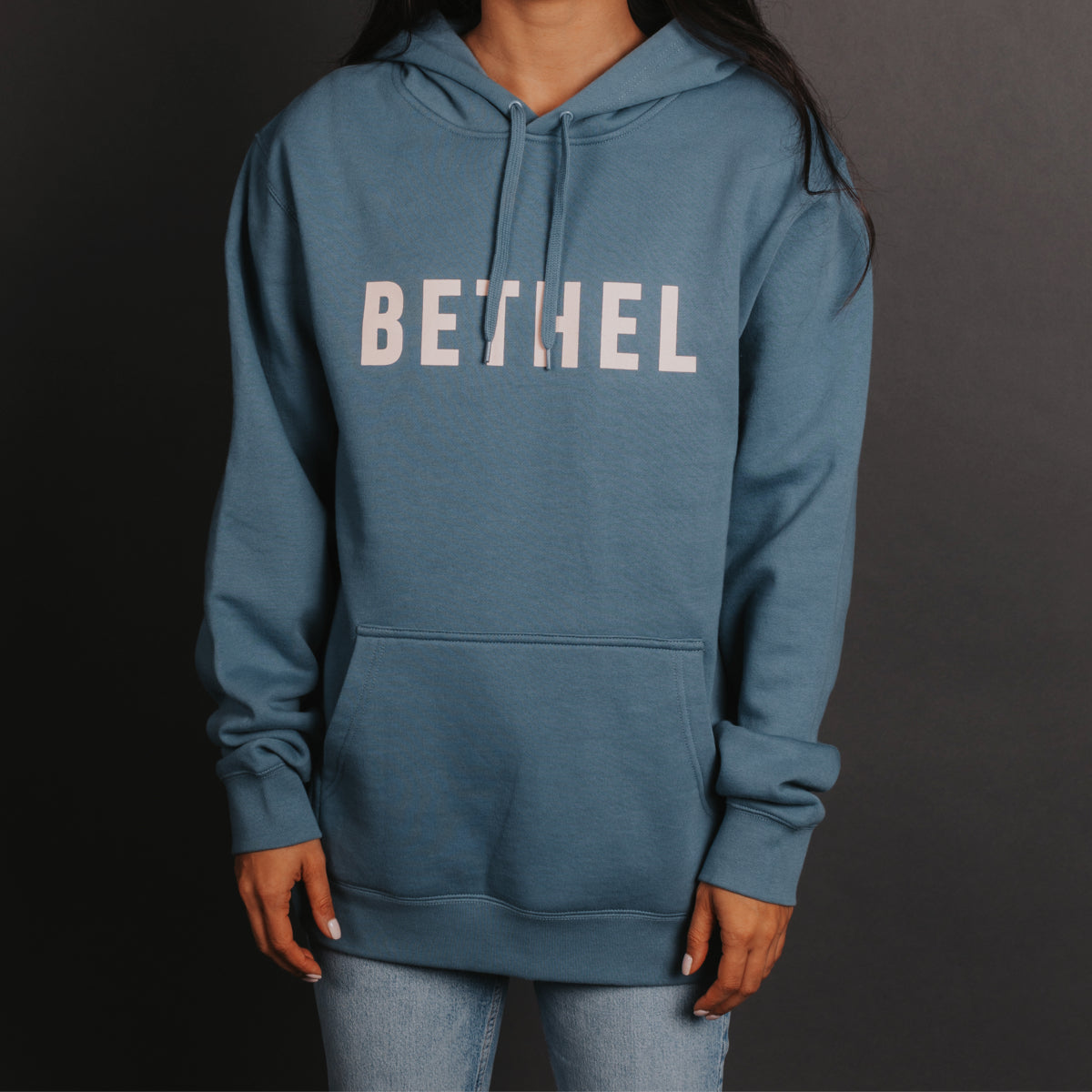Bethel Legacy Slate Blue Hoodie (Front On Model)