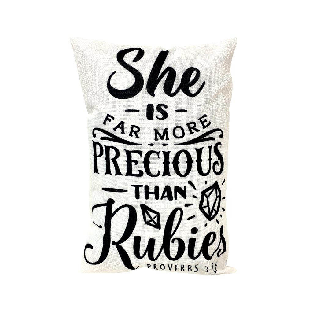 She is far more precious than Rubies | Gospel Pillow | 12x18 Pillow cover | Proverbs 3 | Farmhouse Decor | Throw Pillows | Room Decor by UniikPillows
